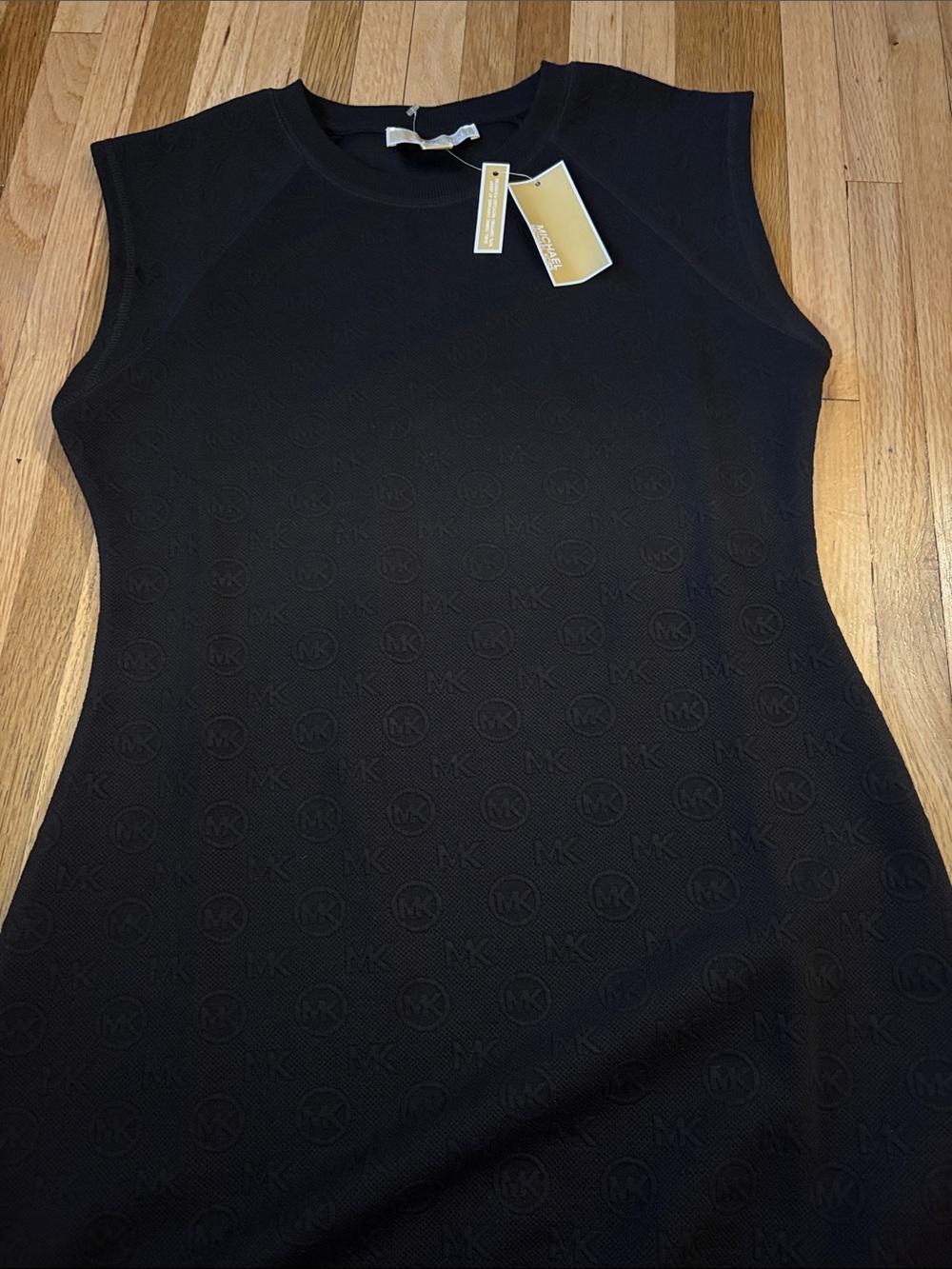 Michael Kors Black Sleeveless Logo-Textured Knit Tank